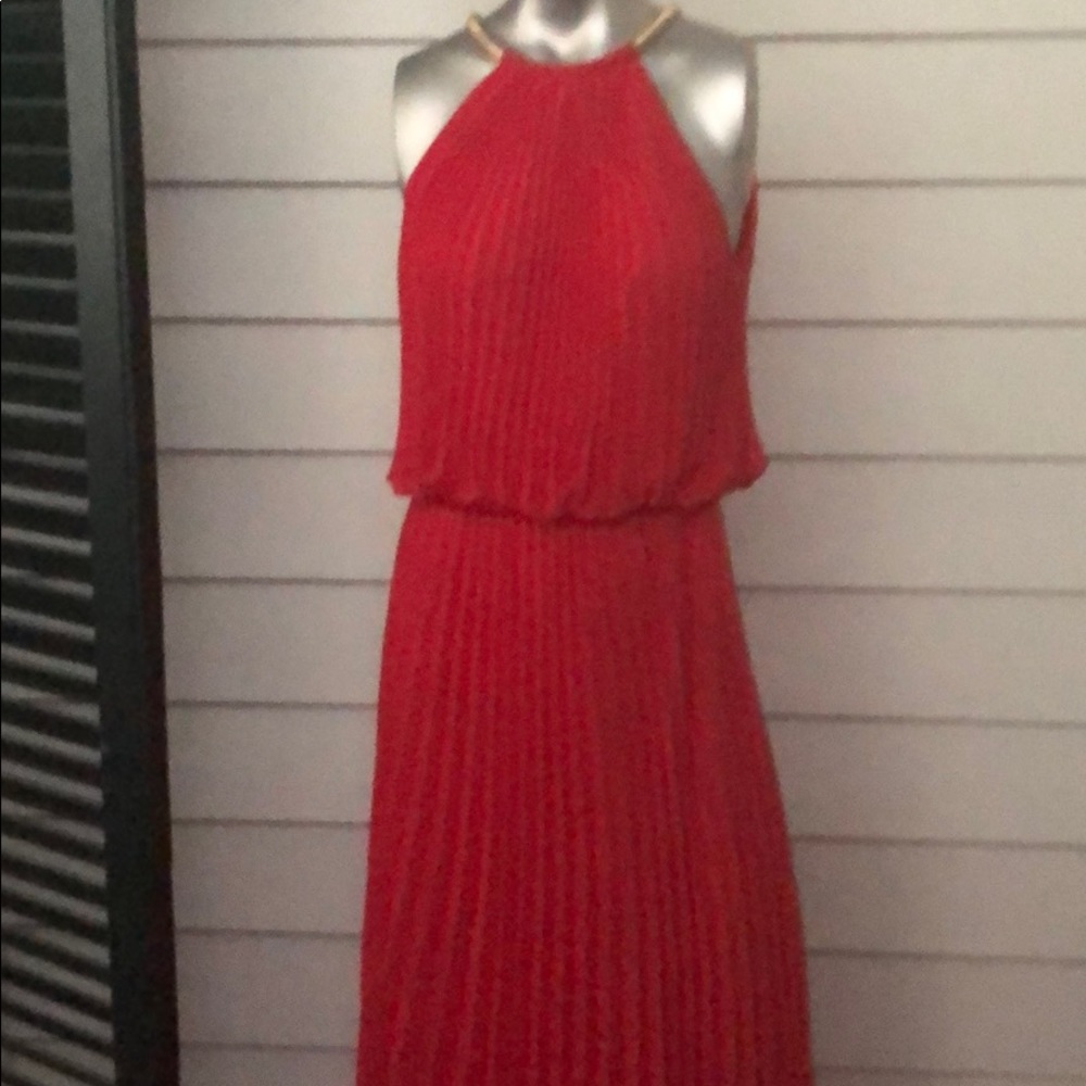 Red Chiffon crinkle halter dress
